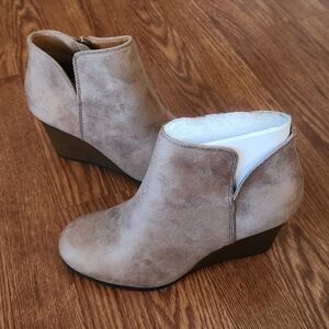 Soda Taupe Suede Wedge Ankle Booties